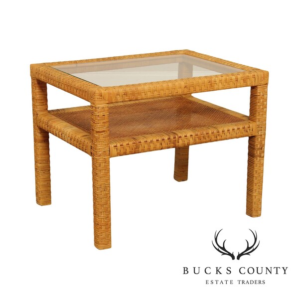 Wicker End Table With Glass Top Etsy