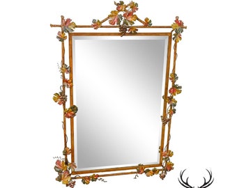 LaBarge Italian Painted Tole Metal Grapevine Beveled Wall Mirror