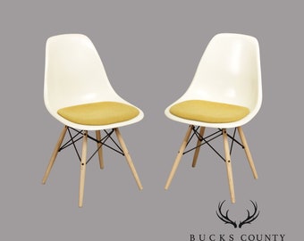 Eames Pair Upholstered Molded Fiberglass Side Chairs