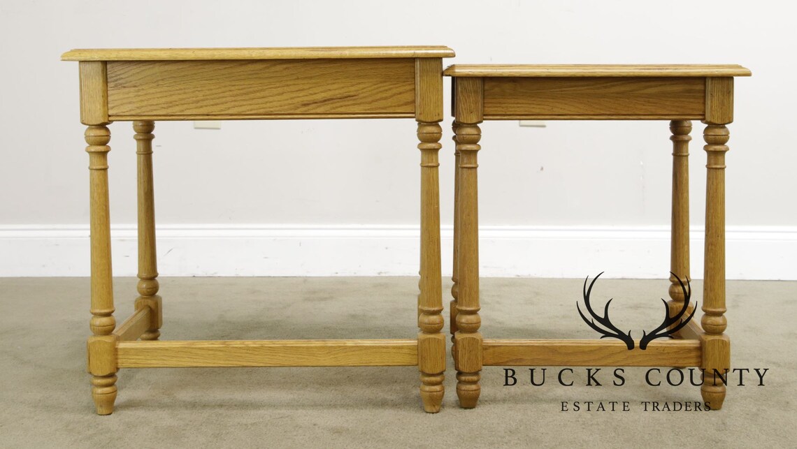 Ethan Allen Oak Nesting Side Table Etsy