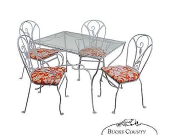 Salterini Art Nouveau Style Vintage Iron 5 Piece Patio Table & Chair Garden Set