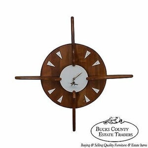 Belart Mid Century Modern Walnut Hanging Wall Clock