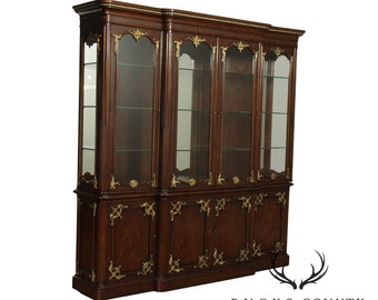 Monumental French Louis XVI Style Mahogany, Partial Gilt Breakfront