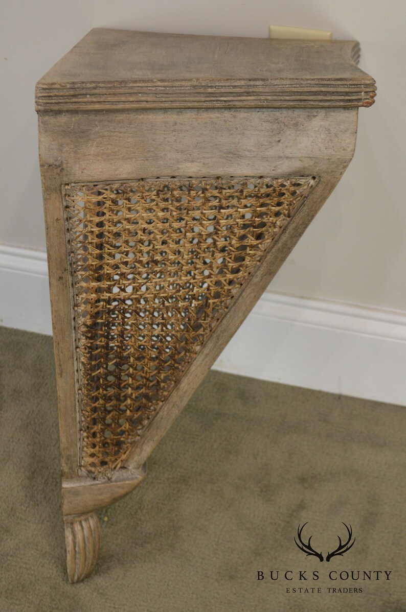 French Style Pair Painted Caned Wall Shelves Etsy