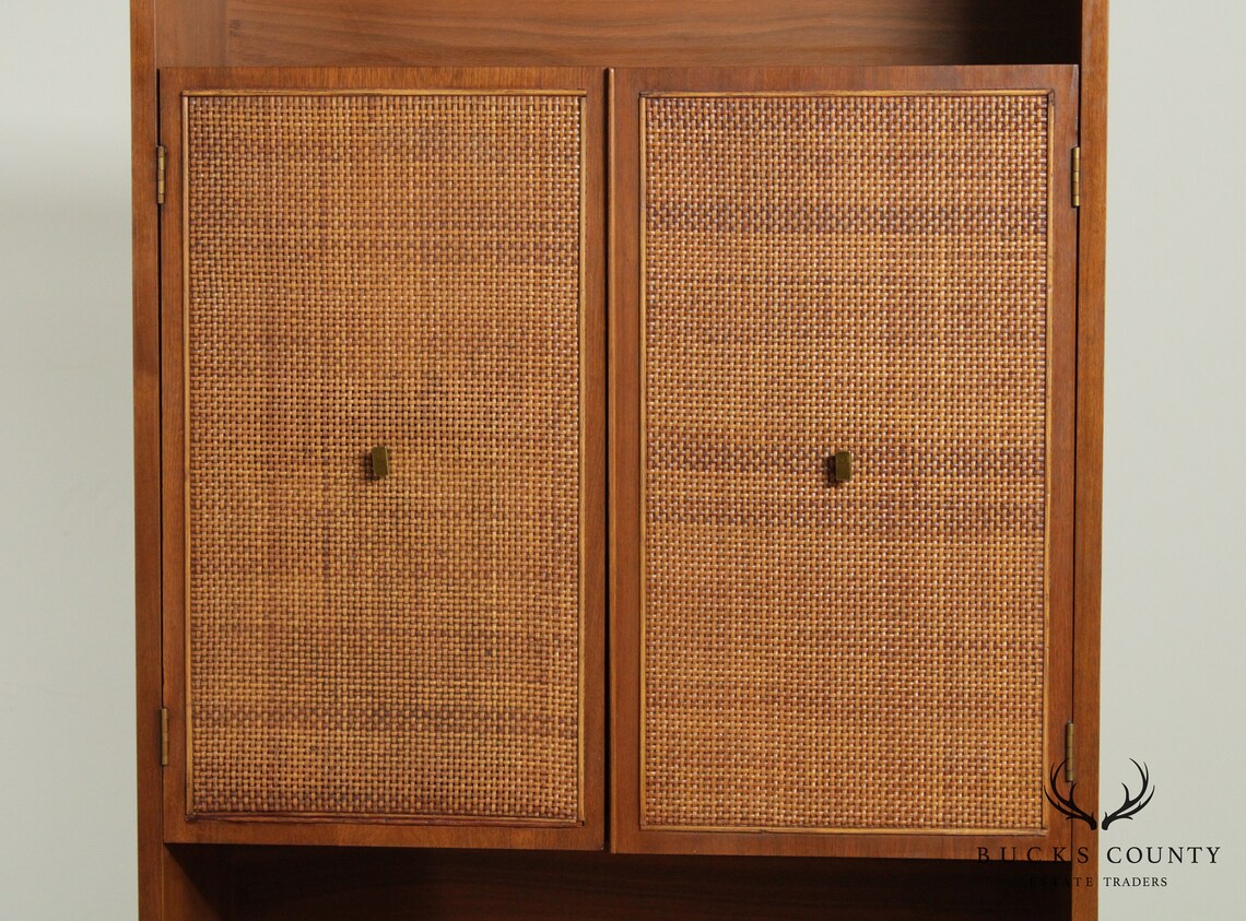 Mid Century Modern Walnut Cane Door Bookcase Etsy