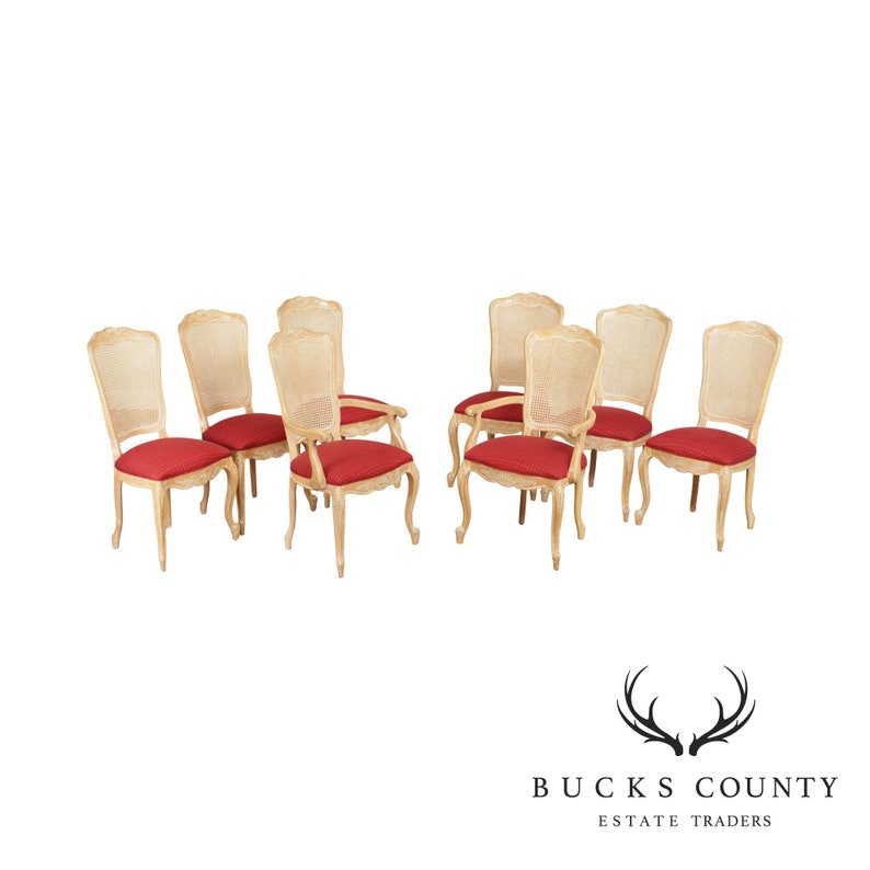 French Louis Xv Style Set 8 White Wash Cane Back Dining Chairs French Louis Xv Style Set 8 White Wash, White Washed Cane Dining Chairs
