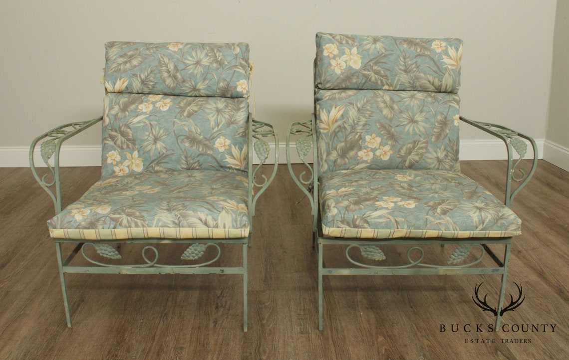 Pair Vintage Grape Wrought Iron Patio Lounge Arm Chairs Etsy