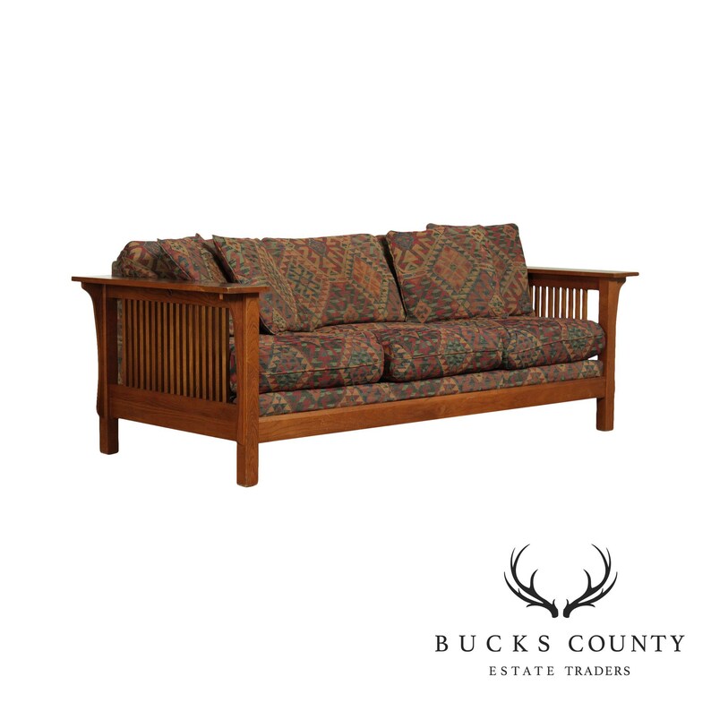 Bassett Mission Style Oak Spindle Sofa | Etsy