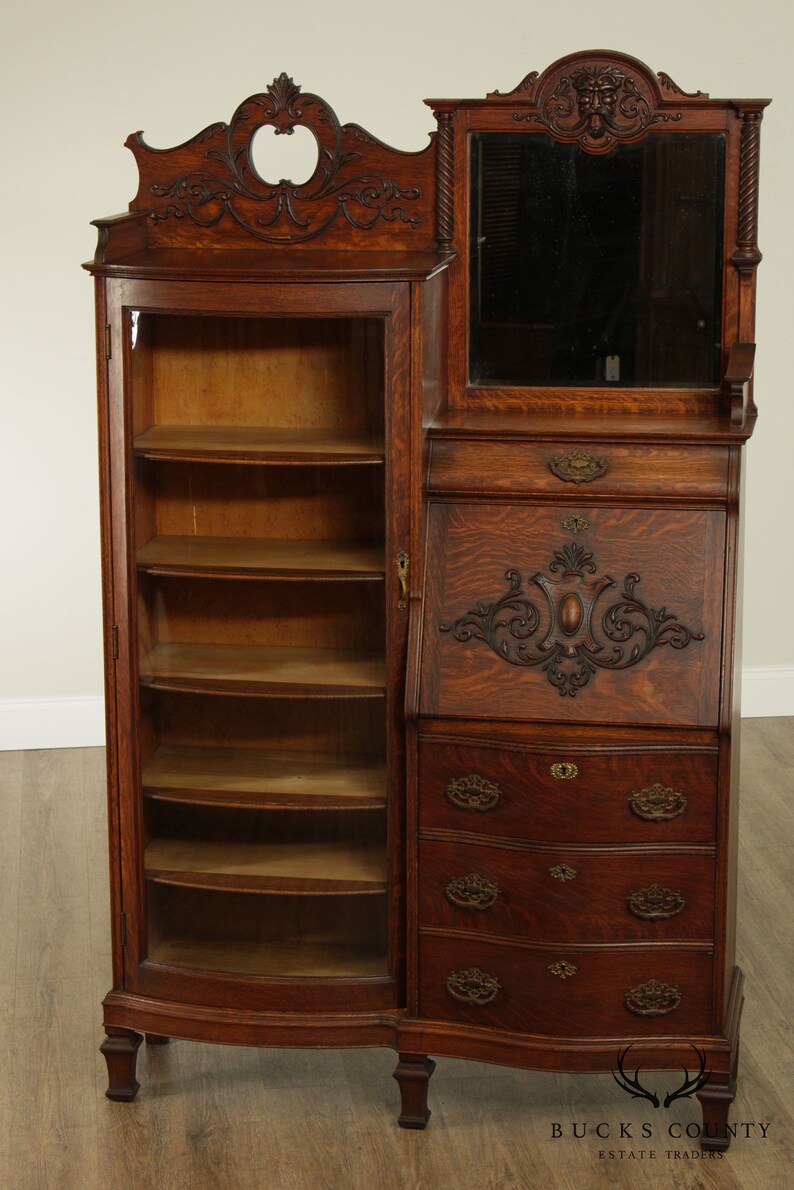 Antique Victorian Oak Side by Side Secretary Desk Bookcase Etsy