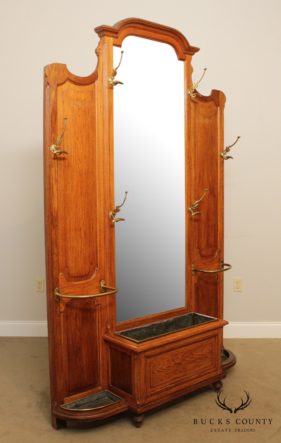 Antique Oak Mirror Back Hall Tree Etsy