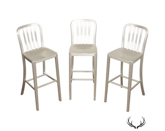 Crate & Barrel 'Delta' Set Three Aluminum Bar Stools