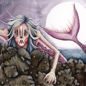 Siren print, Watercolor, Giclee Print, art, ocean, sea, horror art, Art, Wall Art