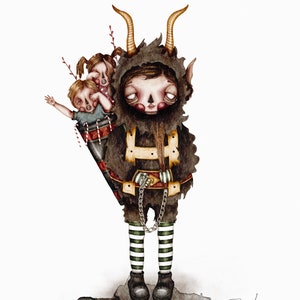 Krampus print, Art, Creepmas Print, watercolor, Art Print, Horror Art, Gothic Art, Home Decor, Storybook Art, Illustration