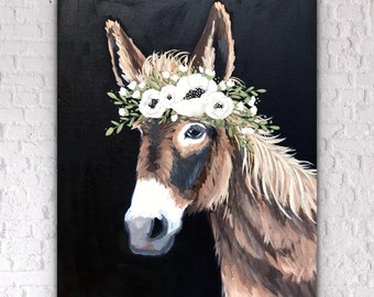 Floral Crown Donkey / Mule - SARA BAKER - Unframed Paper Print 12x16 inches