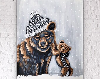 I love you Beary much / Bear in snow - SARA BAKER - Unframed Paper Print 12x16 inches