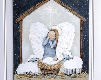 Come let us adore him / Jesus and Angel / Nativity - SARA BAKER - Unframed Paper Print 12x16 inches