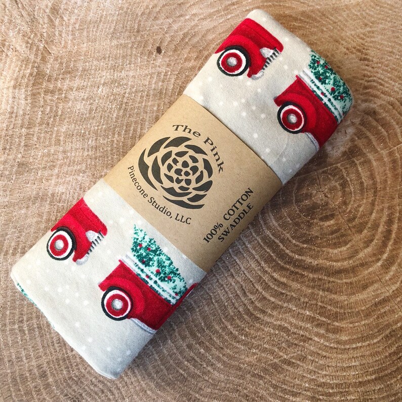 Swaddle/Receiving Blanket Red Truck Christmas Tree on tan Etsy