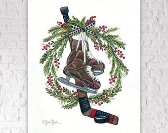 Vintage Hockey Set / Hockey Skates - Sara Baker - Unframed Paper Print 11x14 inches