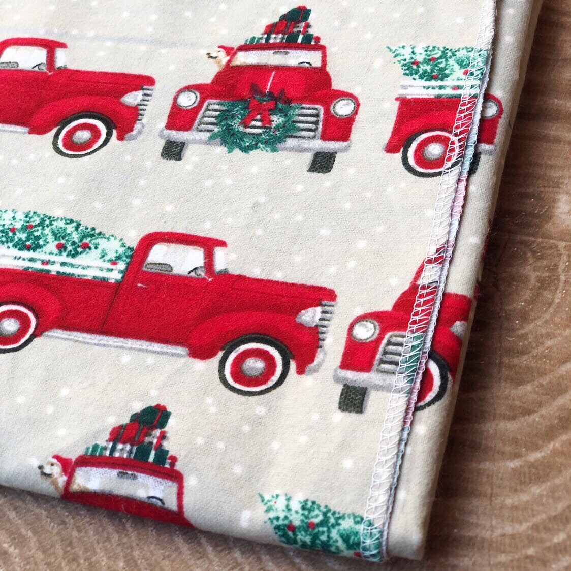 Swaddle/Receiving Blanket Red Truck Christmas Tree on tan Etsy
