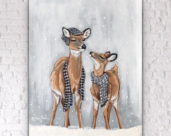 I love you dearly / Deer in snow - SARA BAKER - Unframed Paper Print 12x16 inches