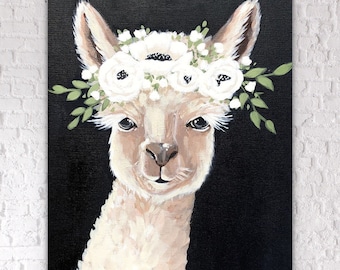 Floral Crown Llama / Alpaca- SARA BAKER - Unframed Paper Print 12x16 inches
