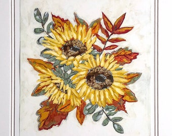 Sunflower Fall Foliage | Fall Art - SARA BAKER - Unframed Paper Print 11x14 inches