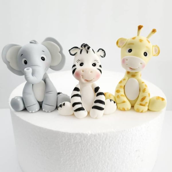 Fondant Jungle Animal Toppers: 3.5" Elephant Fondant topper, cake toppers, fondant, elephant, zebra, giraffe, jungle, baby shower, birthday