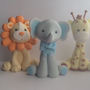 Fondant Jungle Animal Toppers: 4&quot; Elephant, Giraffe, Lion