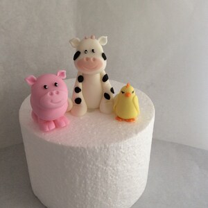 Fondant Farm Animal Toppers Cow Chicken Pig & Chick, fondant cake toppers