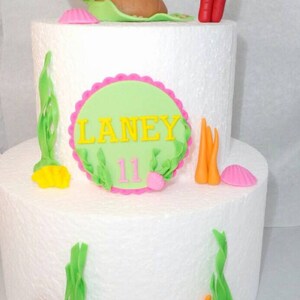 Fondant Turtle, Sea Props & Name Plaque Cake Toppers