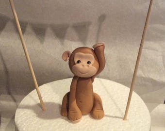 Fondant Monkey Topper with Banner, fondant cake topper, birthday cake