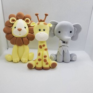 Fondant Jungle Animal Toppers: 4&quot; Elephant, Giraffe, Lion
