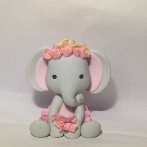 Fondant Elephant Cake Topper with Rose Crown and Tutu
