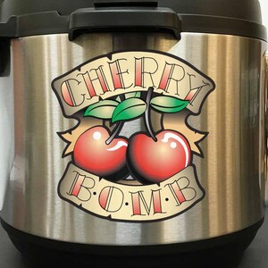 Cherry Bomb Tattoo Art Design - Full Color Vinyl Decal Sticker for Instant Pot Instapot Pressure Cooker