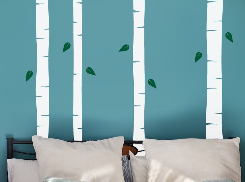 Beautiful Birch Trees with Leaves Vinyl Wall Decal Pack