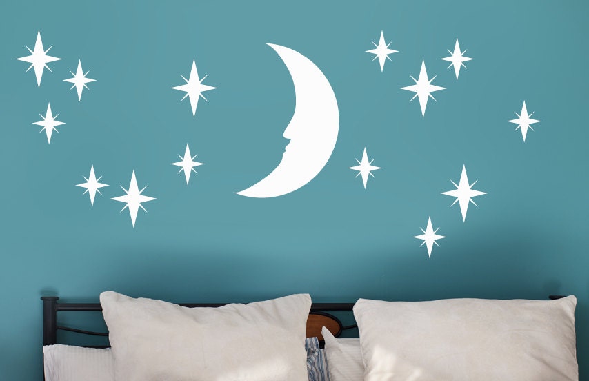 Nighttime Moon and Stars Vinyl Wall Decal Set Etsy
