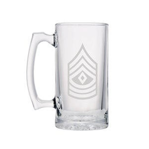 Amerikanska armén - Förste sergeant E-8:s rangmärke, axelärm, etsad steinmugg i glas, 25 ounce