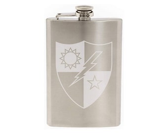 US Army - 75th Ranger Regiment DUI Shoulder Sleeve Patch - 8 Ounce Etched Stainless Steel Flask