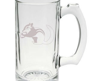 Cute Little Squirrel Eating A Nut Hand Etched Mug 16 ounce Beer Stein Glass Cup