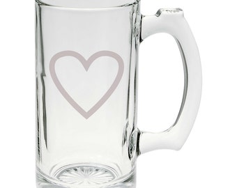 Loving Heart Hand Etched Mug 16 ounce Beer Stein Glass Cup