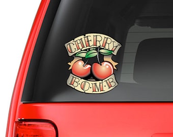 Cherry Bomb Tattoo Art Design Full Color - Vinyl Decal for Car, Macbook, or Other Laptop (Many sizes available)