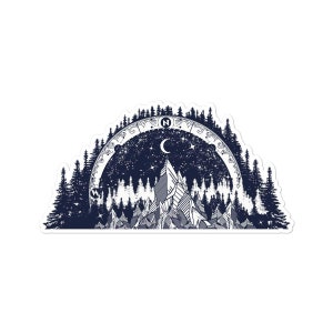 Treeline and Mountain with Compass - Vinyl Decal for Car, Macbook, or Other Laptop (Many sizes available)