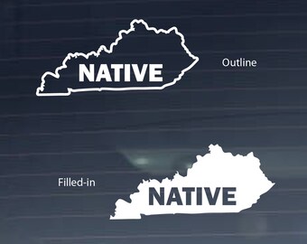 Kentucky Native State Shape Vinyl Decal (Many colors and sizes available - Outline or Filled-in)