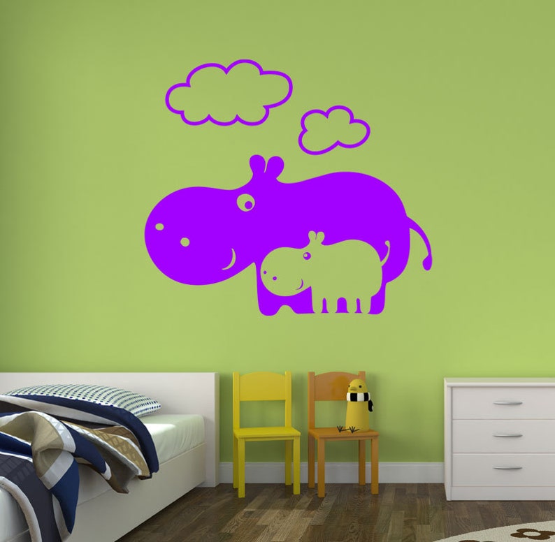 Zoo Babies Mommy and Baby Hippo Vinyl Wall Decal