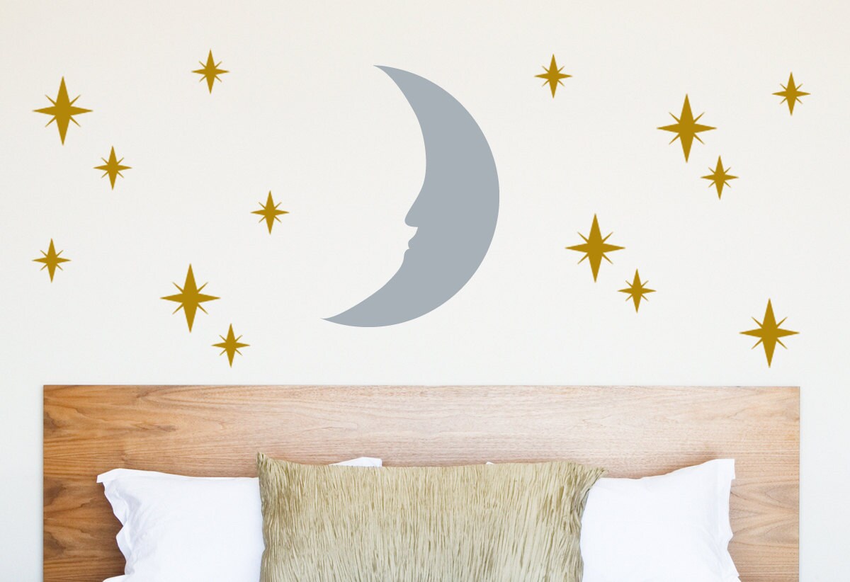 Nighttime Moon and Stars Vinyl Wall Decal Set Etsy