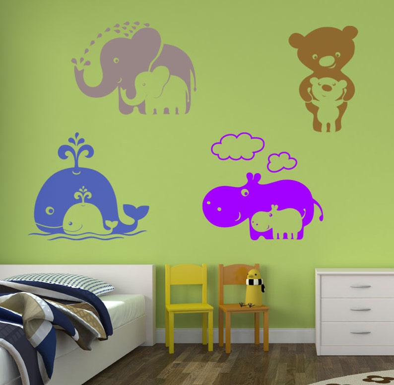 Zoo Babies Mommy and Baby Hippo Vinyl Wall Decal