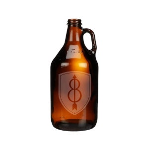 US Army - 8th Infantry Division SSI Shoulder Sleeve Patch - 64 Ounce Etched Glass Beer Growler