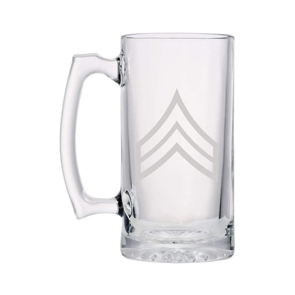 US Army - Army Corporal E-4 Rank Insignia Shoulder Sleeve Patch - 25 ounce Etched Stein Glass  Mug