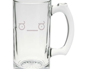 Scared Looking Eyes And Face Hand Etched Mug 16 ounce Beer Stein Glass Cup
