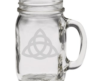 Símbolo celta 12 oz mano taza tarro de masón de cristal grabado al agua fuerte